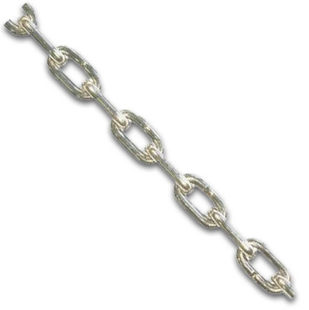 Eine diagonale silberne Metallkettenglieder auf einem schlichten weißen Hintergrund.