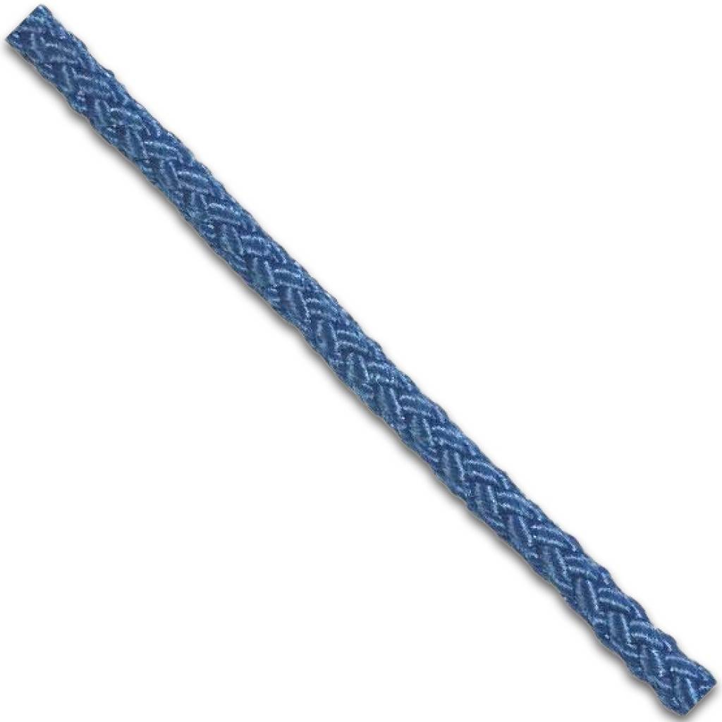 Blaues geflochtenes Seil oder Schnur, diagonal auf weißem Hintergrund dargestellt.
