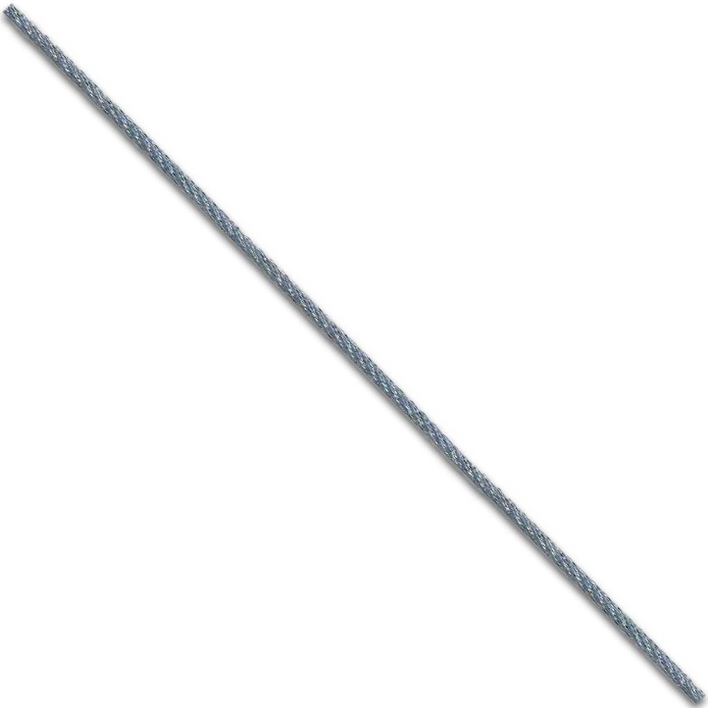 Ein langer, dünner, grauer Seil oder Kabel, diagonal auf einem schlichten weißen Hintergrund gezeigt.