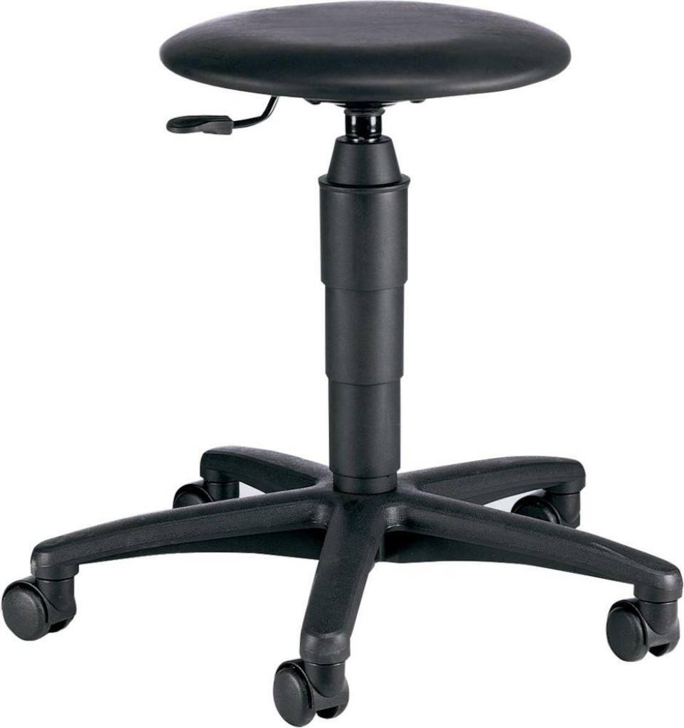 Hocker Modell TEC 60, Sitz KunstlederBezug aus strapazierfähigem Kunstleder 88 PVC 12 PES/BW-GewebeSitzhöhenverstellung per GasfederUntergestell