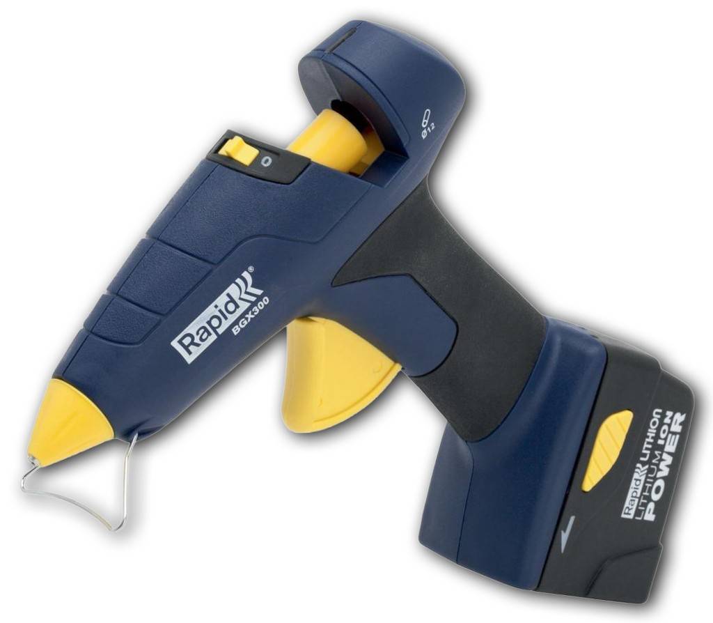 Akku-Klebepistole BGX300Neues Heizsystem, sehr schnelles Aufheizen ca. 4 Minuten2-Komponenten-Griff für optimale HandhabungStromversorgung über Lith