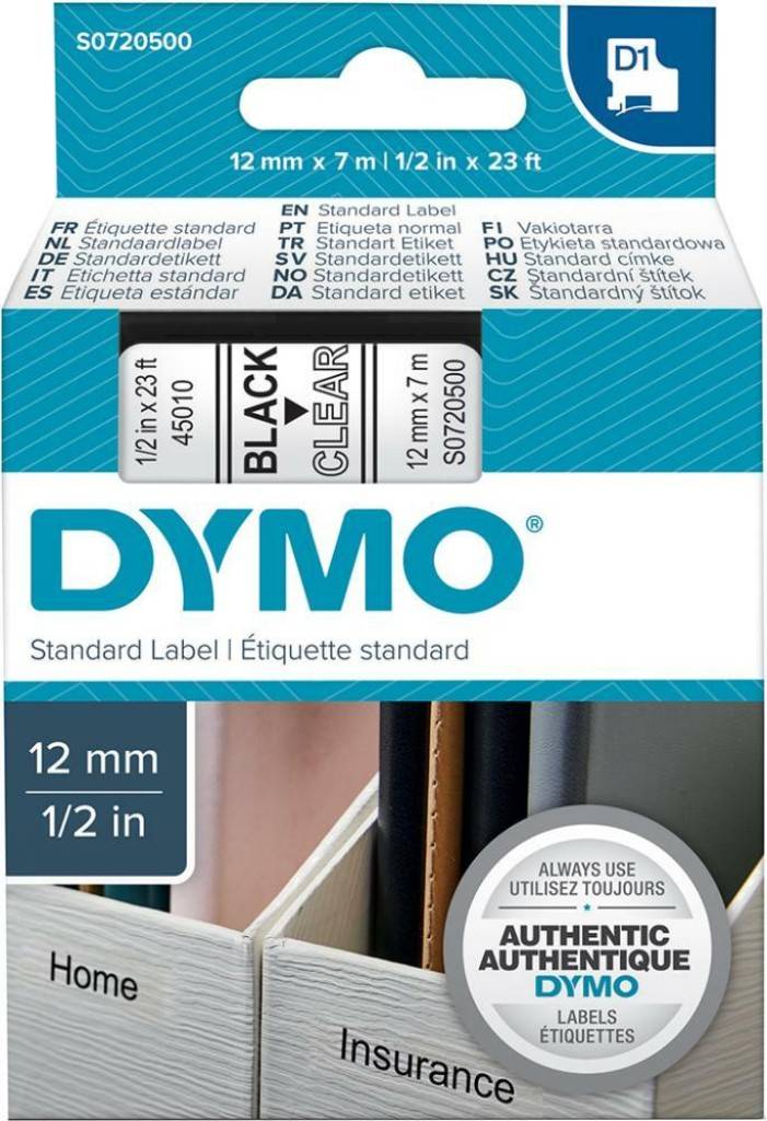 DYMO D1 Schriftband, Bandbreite 12 mmAusführung Schriftbandkassette mit selbstklebendem, robustem Schriftband. Bandlänge 7 m.