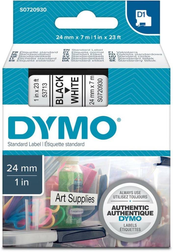 DYMO D1 Schriftband, Bandbreite 24 mmAusführung Schriftbandkassette mit selbstklebendem, robustem Schriftband. Bandlänge 7 m.