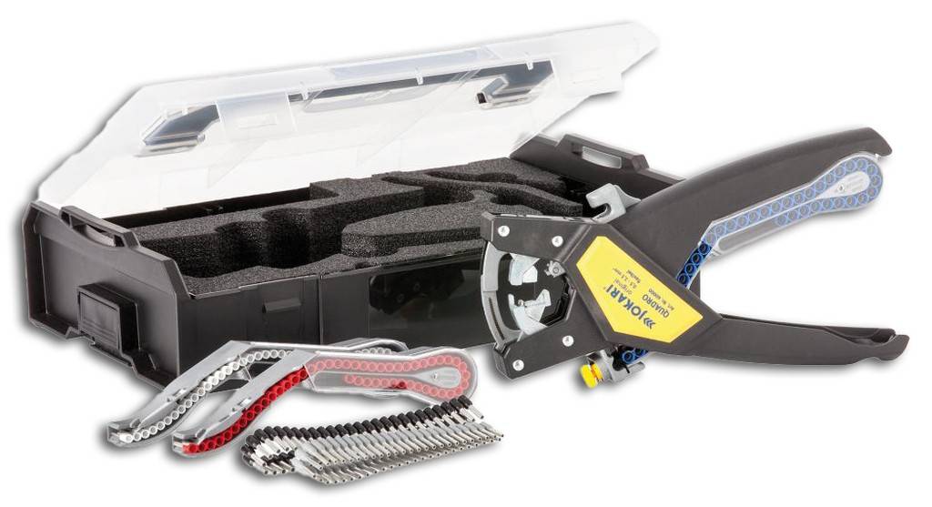 Kabelverarbeitungswerkzeug-Set QUADRO PlusAusführung Aus glasfaserverstärktem Kunststoff, passt sich automatisch dem Kabel-Ø an. Mit Längenanschla