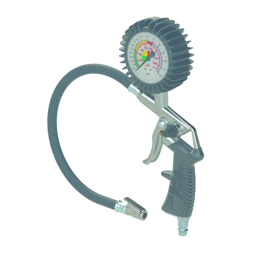 Standard-Handreifenfüllmesser mit Momentstecker, Schlauch starr, Mano Ø 63 mm, ungeeicht, 0-12 bar/170 psi, Stecknippel NW 7,2