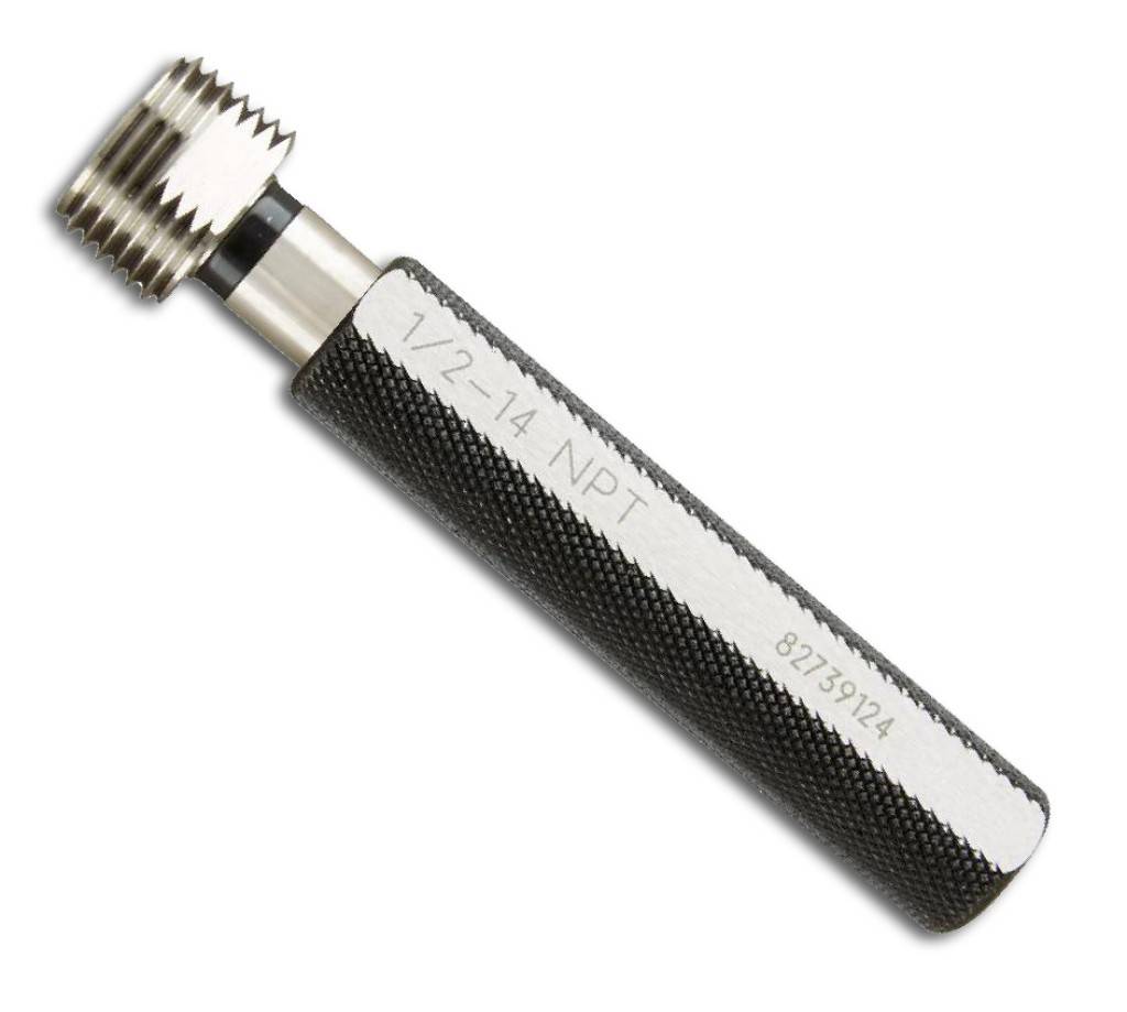 Gewindelehre mit schwarzem gerilltem Griff und Metallkopf, beschriftet mit „1/2-14 NPT