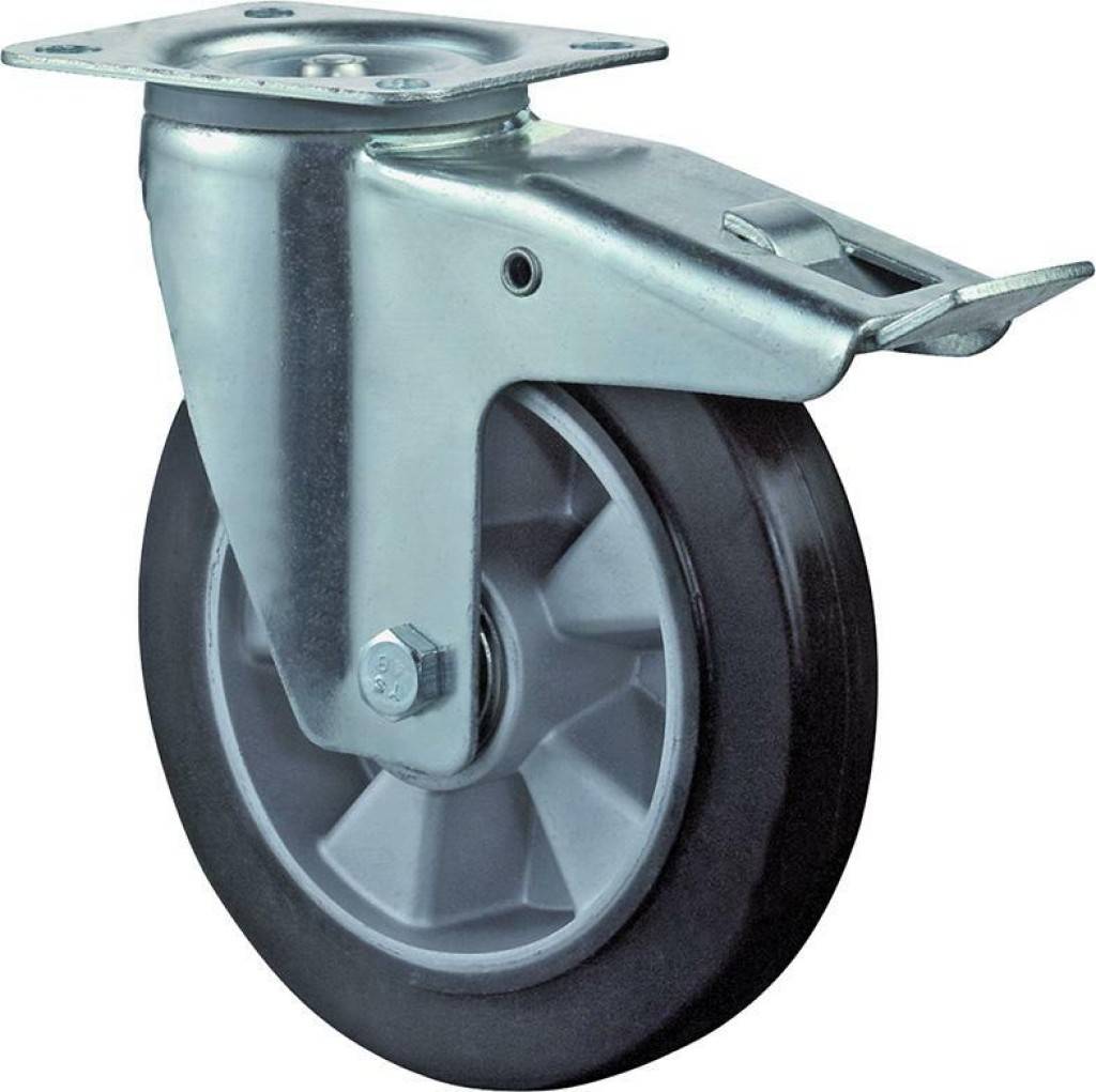 Einzelnes drehbares Lenkrad mit Metallmontageplatte und schwarzem Gummireifen.