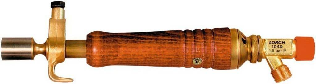 Handgriff mit KolbenbrennerErgonomisch geformter Handgriff, isoliertFeinregulierspindel für Gaseinstellung aus EdelstahlLuftdrehschieber und