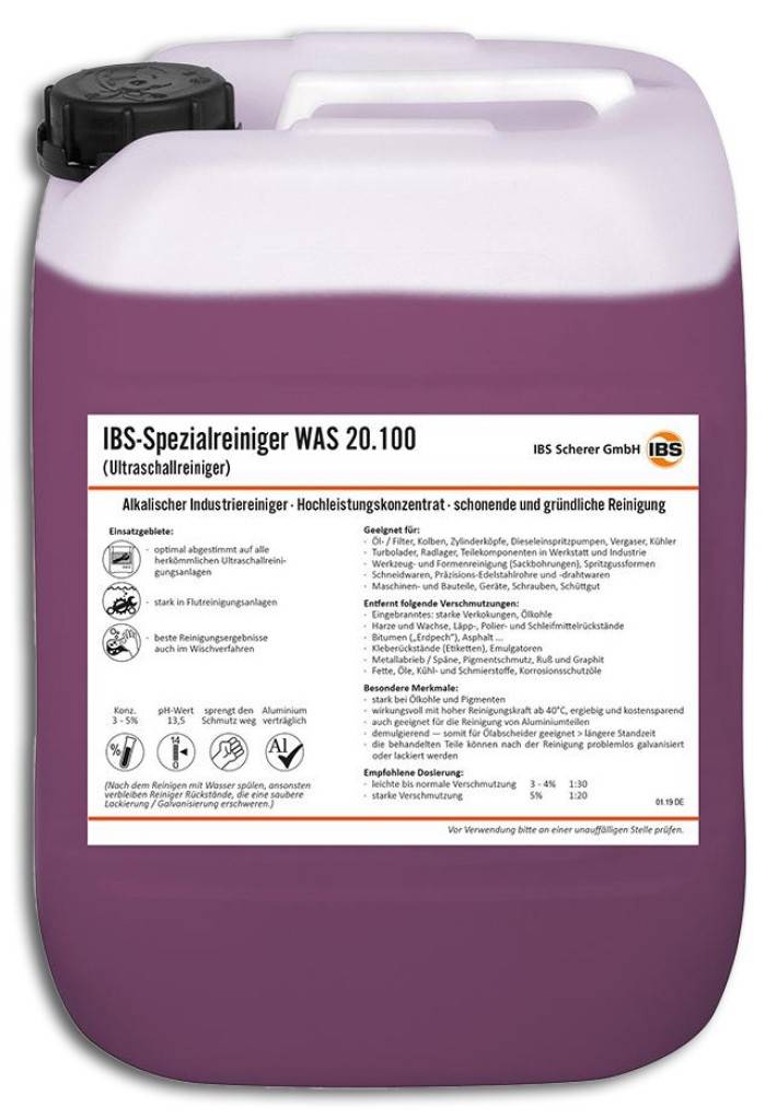 Ultraschallreiniger WAS 20.100 Wirkungsvoller, alkalischer pH 13,5 Industriereiniger auf wässriger Basis Optimal abgestimmt auf alle herkömmli