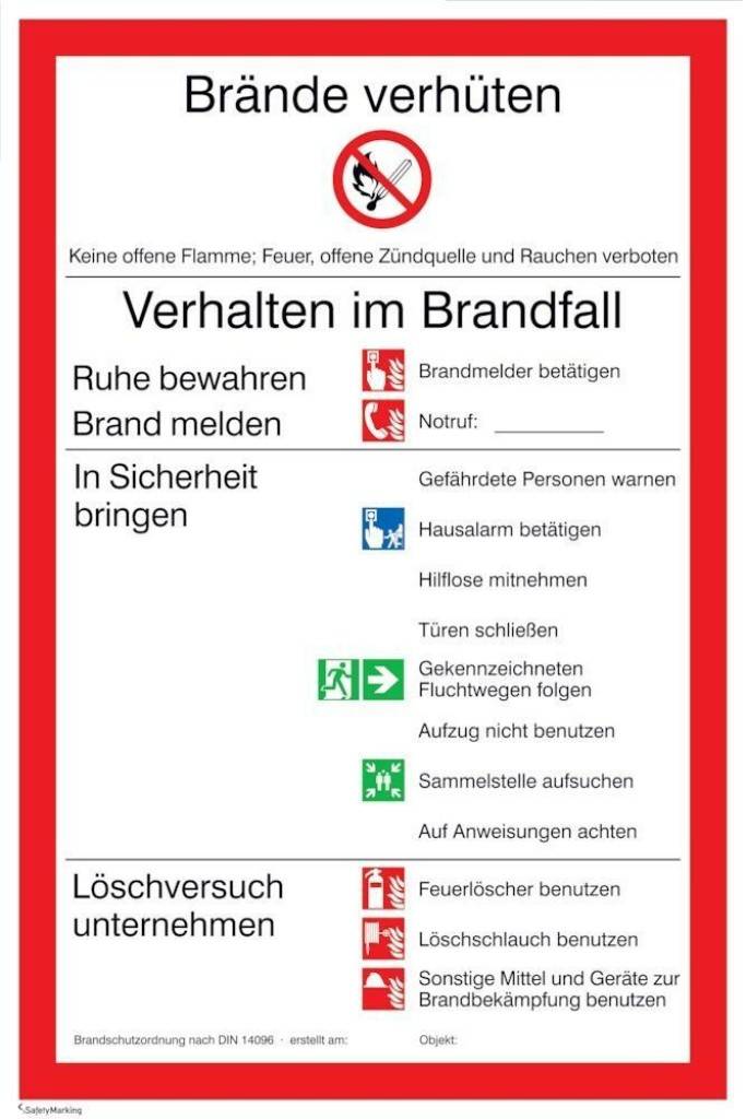 Brandschutzordnung UniversalDIN 14096 Teil AInklusive 6 Folienstreifen zur Abdeckung nicht erforderlicher Inhalte