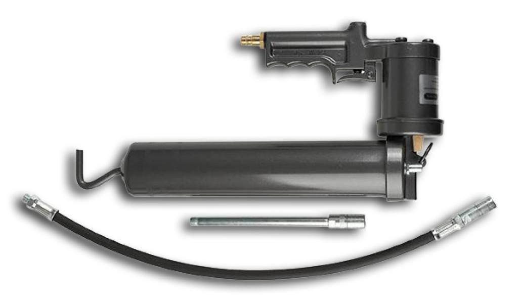 Druckluft-Fettpresse, AutomatikAusführung Lackierter Stahlrohr-Pressenkörper Kontinuierliche Fettförderung mittels Druckluftmotor Zu füll