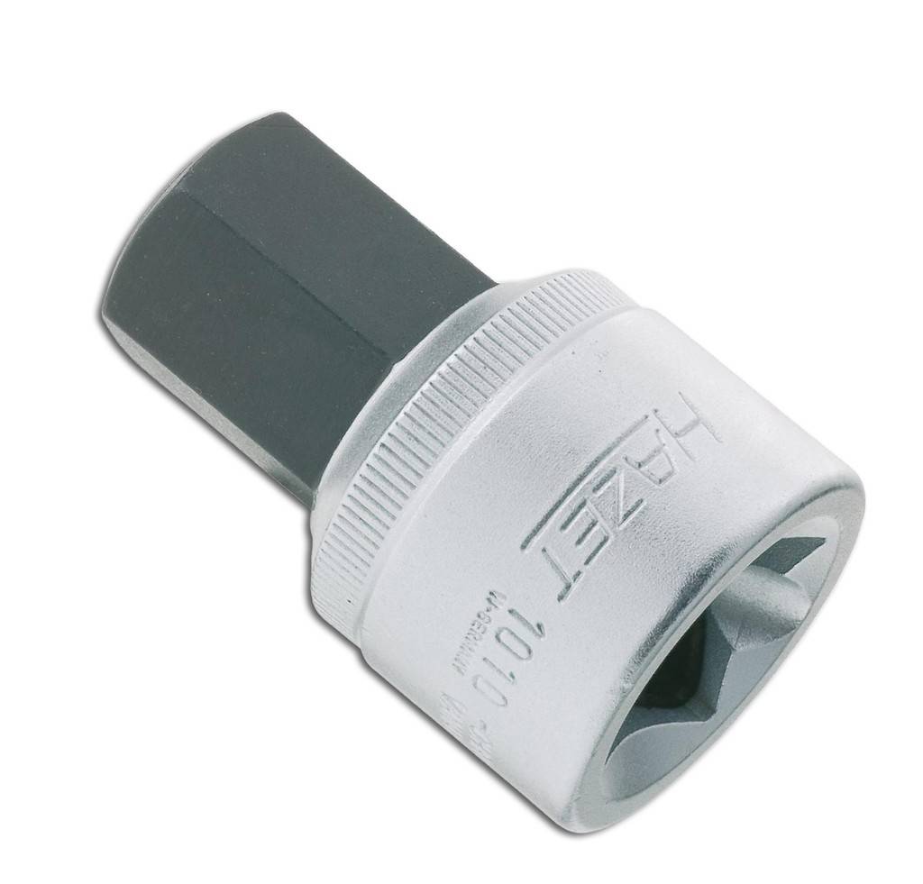 Ein Steckschlüssel-Adapter mit Sechskantschaft und silbernem Steckschlüssel-Kopf, gekennzeichnet mit „HART 10.0