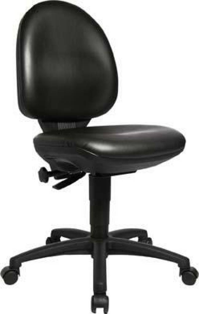 Arbeitsstuhl Modell TEC 50Sitz- und Rückenpolster Kunstleder, schwarzSitzhöhenverstellung stufenlos, mit TopliftRückenlehne mit ergonomischer Ausfo