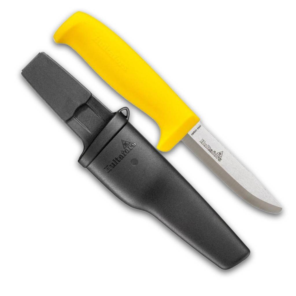 Handwerkermesser, Karbonstahl 5860 HRC, abgerundetAusführung Mit 2-Komponenten-Griff und an den Knöpfen der Berufskleidung zu befestigendem Holster