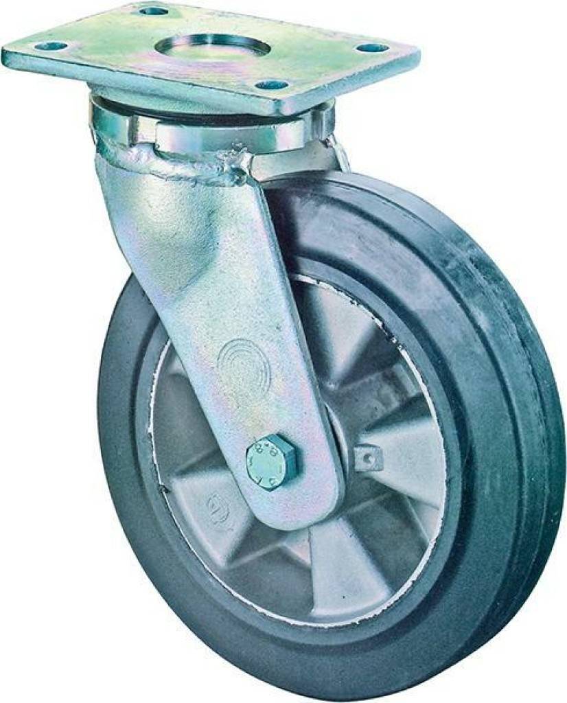 Lenkrolle RR100.B80Gehäuse Stahlschweißkonstruktion, verzinkt Kugellager im GabelkopfLauffläche Elastikreifen, schwarzRadkörper Aluminium