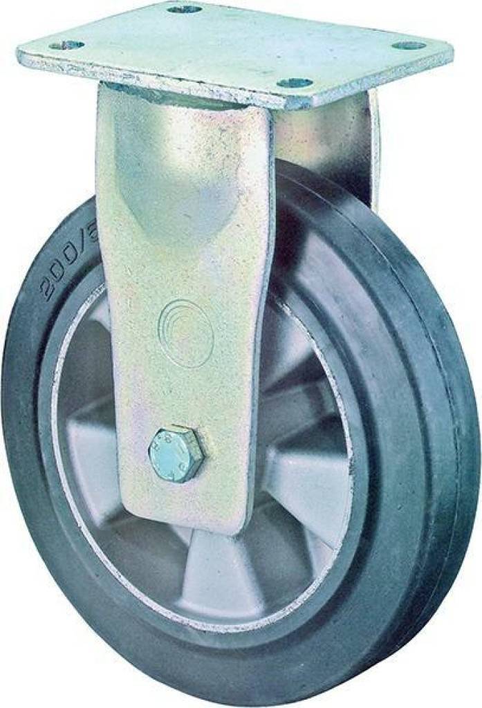 Bockrolle RR100.B80Gehäuse Stahlschweißkonstruktion, verzinkt Lauffläche Elastikreifen, schwarzRadkörper AluminiumKugellager