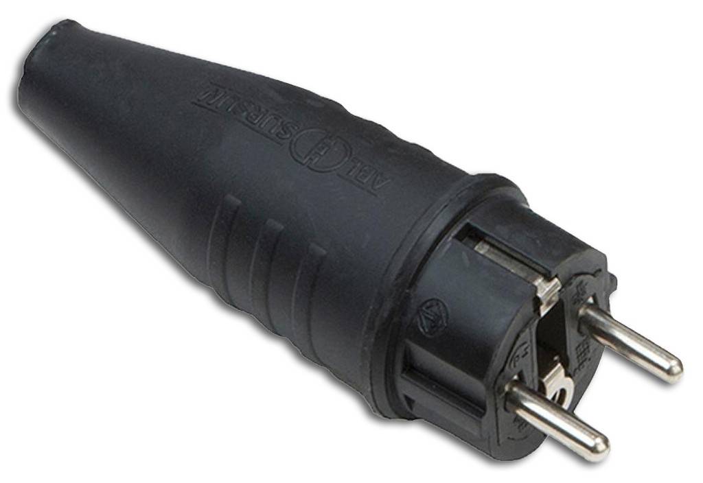 Schutzkontaktstecker/-kupplungAus Vollgummi, schwere Ausführung. Für den Einsatz im Innenbereich sowie den dauerhaften Einsatz im Außenbereich.