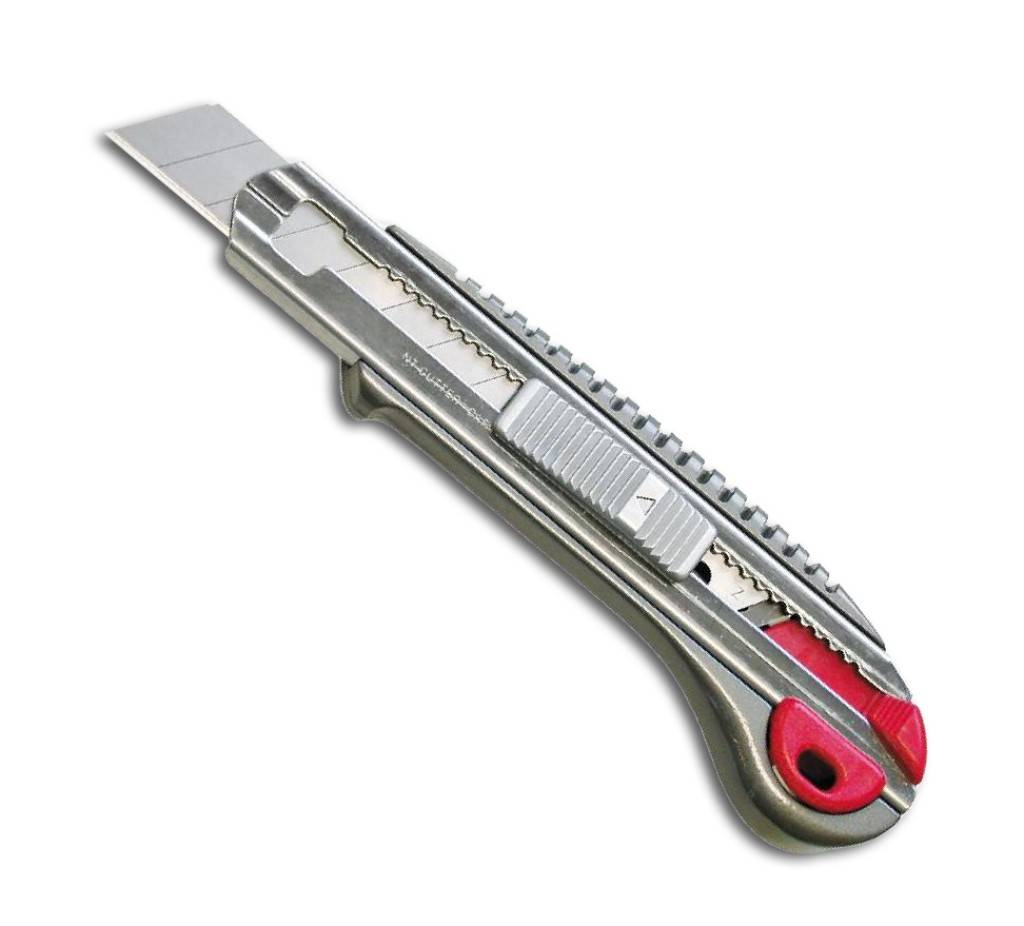 CuttermesserAusführung Aluminium-Druckgussgehäuse Metall-Klingenführung Klingendepot Fixierung der Klinge durch Drucktaste Zusätzli