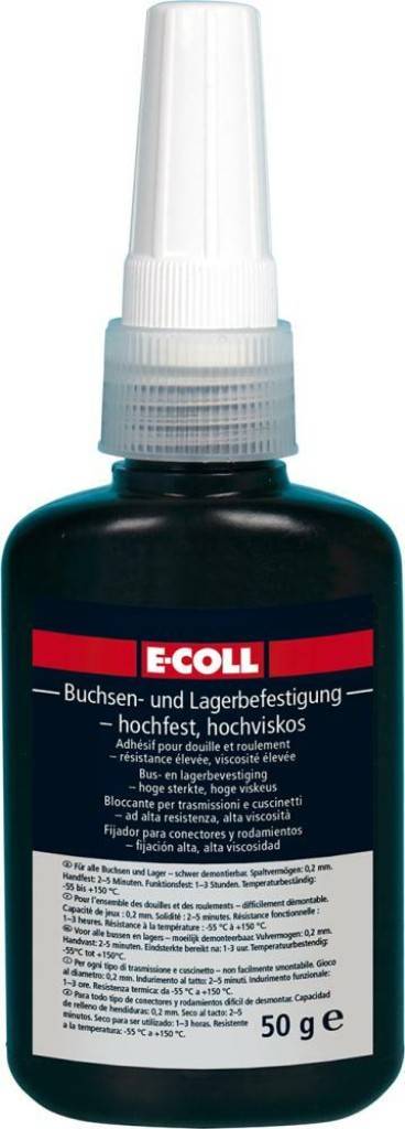 Buchsen- und Lagerkleber, hochfest-hochviskosAnaerober Flüssigkunststoff, der beim Kontakt mit Metallen unter Luftabschluss aushärtet. Beständig