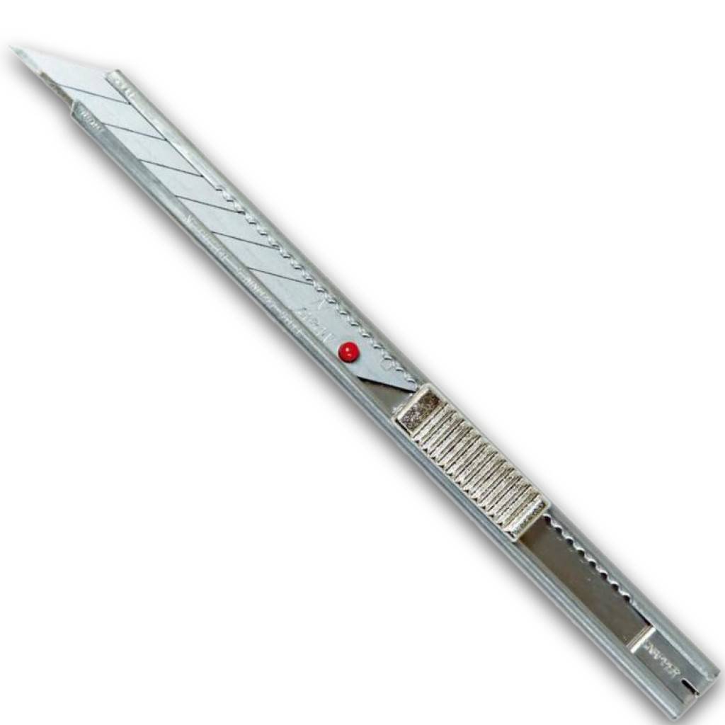 Präzisions-CuttermesserAusführung Metallgehäuse mit Metall-Klingenführung, Drucktastenmechanik und Auto-Lock-Mechanismus, 30-Edelstahl-Abbrechklin