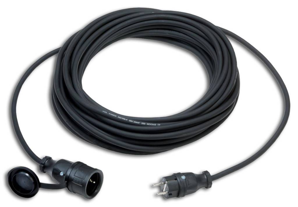 Verlängerungskabel, Neopren und GummiSchutzkontaktverlängerung 250 V, 16 ASchutzkontakt-Stecker und -KupplungKupplung mit KlappdeckelFür den Einsat