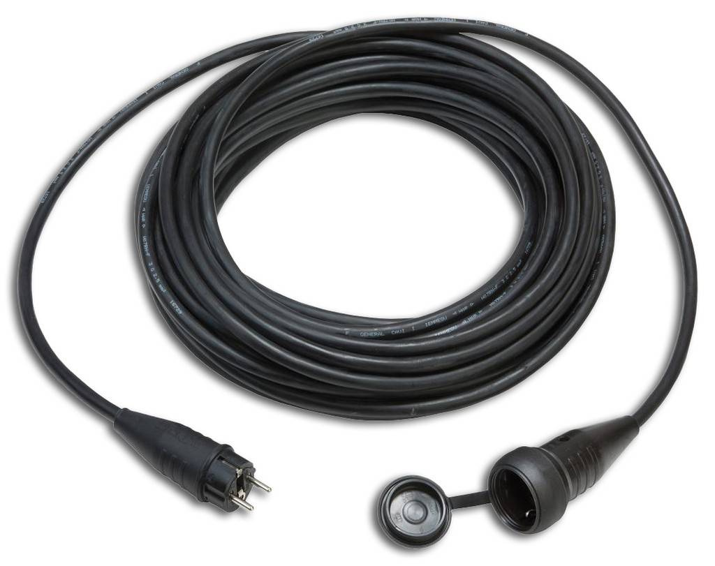 Verlängerungskabel, Neopren, Vollgummi, schwerKabeltyp Neopren H07 RN-F 3G, mit Vollgummi-Schutzkontakt-Stecker und -Kupplung mit Klappdeckel
