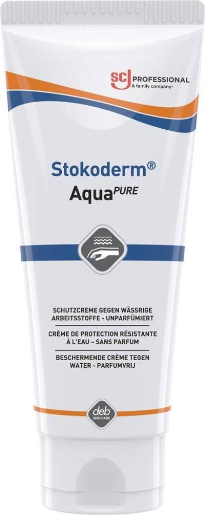 Hautschutzcreme Stokoderm AQUA PUREEigenschaften Patentierte Mehrphasenformel Kompatibel mit alkoholischen Handdesinfektionsmitteln Ungefärb