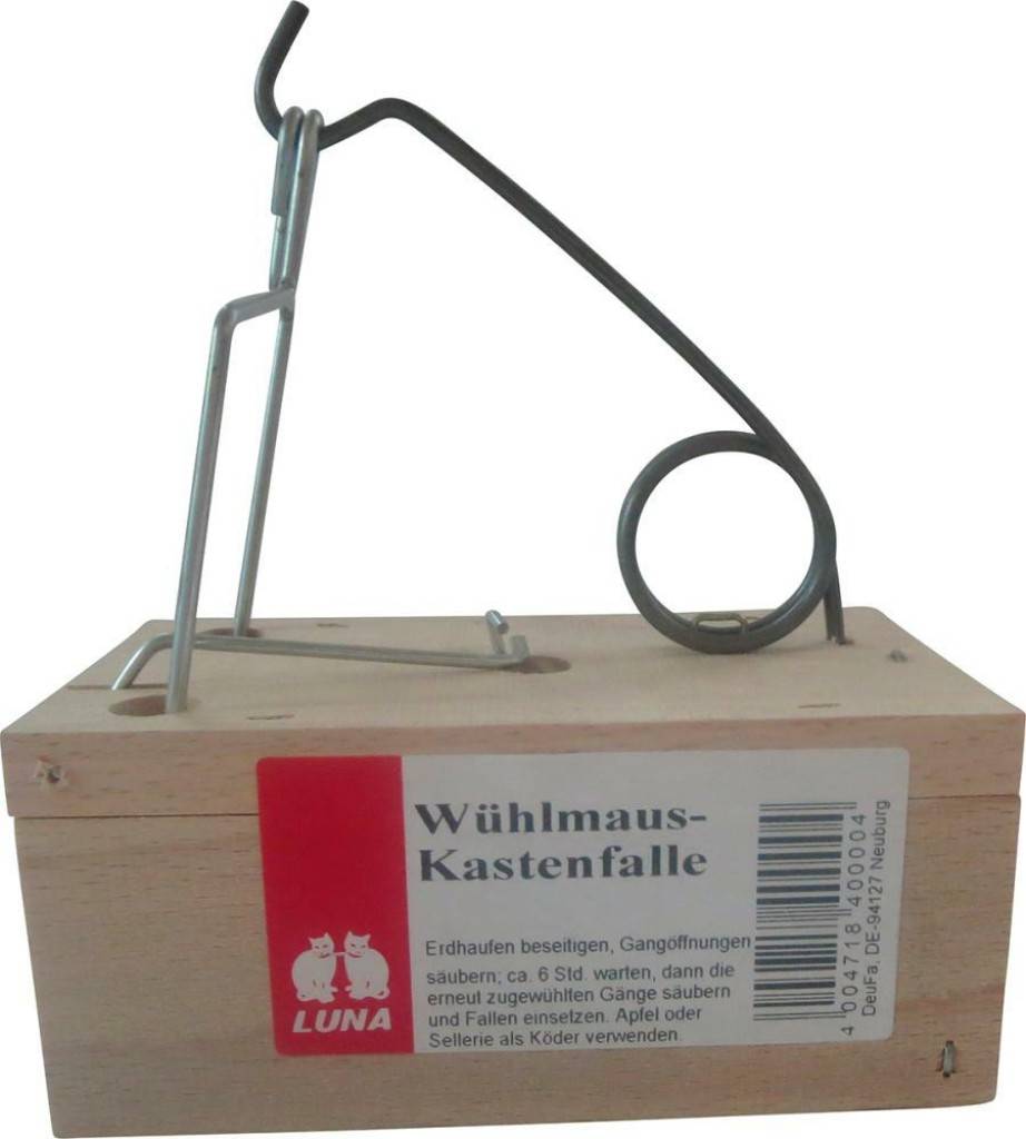 Wühlmaus-KastenfalleZum effektiven Fangen von Wühlmäusen Erdratten, Scher- und MollmäusenAus zertifiziertem BuchenholzMit Feder aus Fedestahldraht