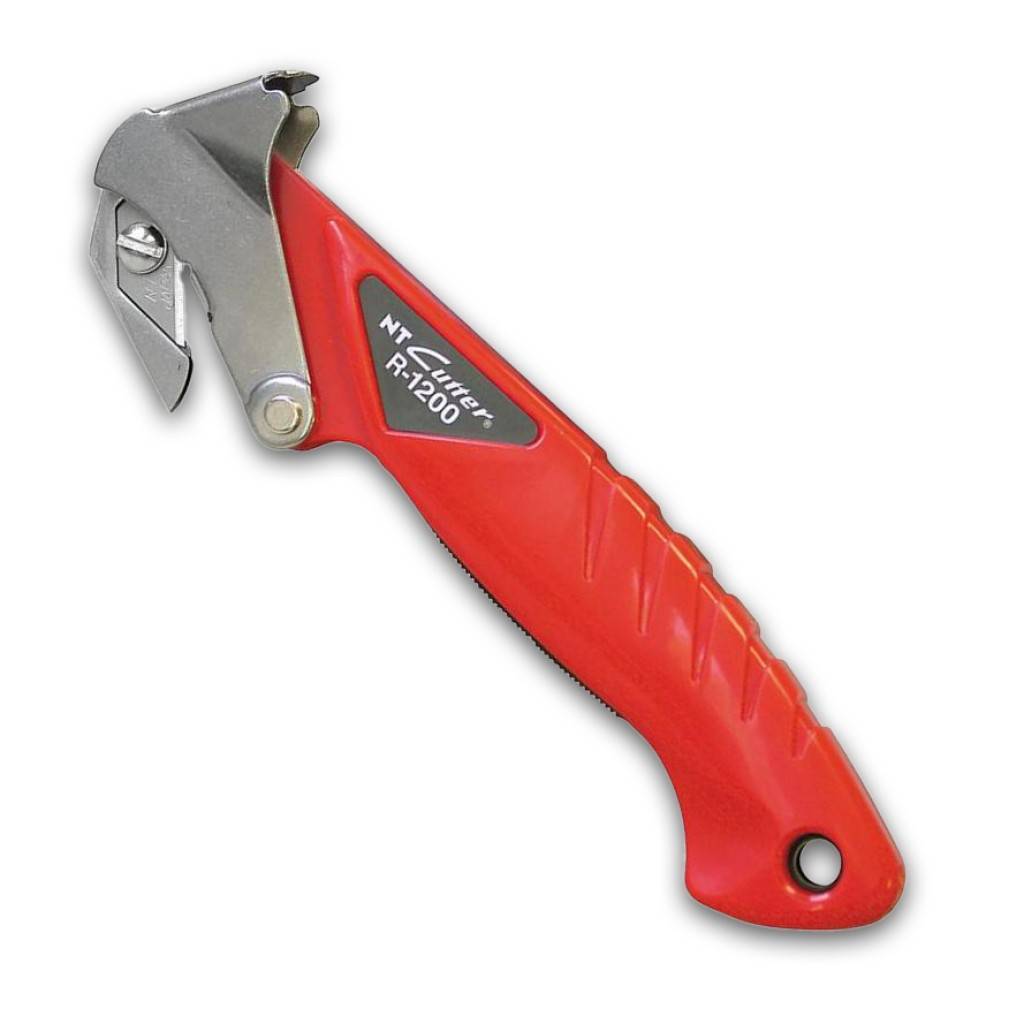SicherheitskartonöffnerAusführung Griff aus rotem ABS-Kunststoff, ergonomisch geformt Messer liegt in einem Metallbügel, der den Inhalt des P