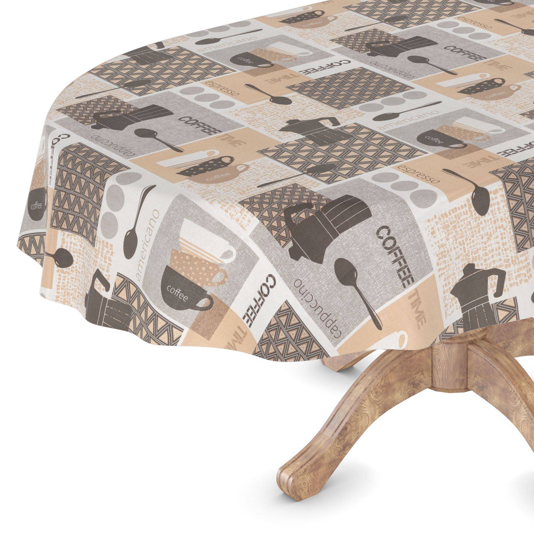 ANRO Tischdecke Kaffeehaus Beige 200 x 140 cm oval Schnittkante Wachstuch abwaschbar