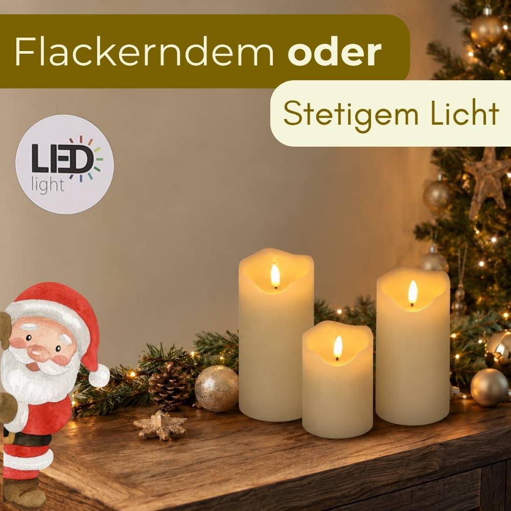 3er Set LED Kerzen mit Timerfunktion Echtwachs Kerzen mit Fernbedienung LED Kerzen flackernde Flamme Weihnachtsdeko Elektrische Kerze Dimmbar Creme