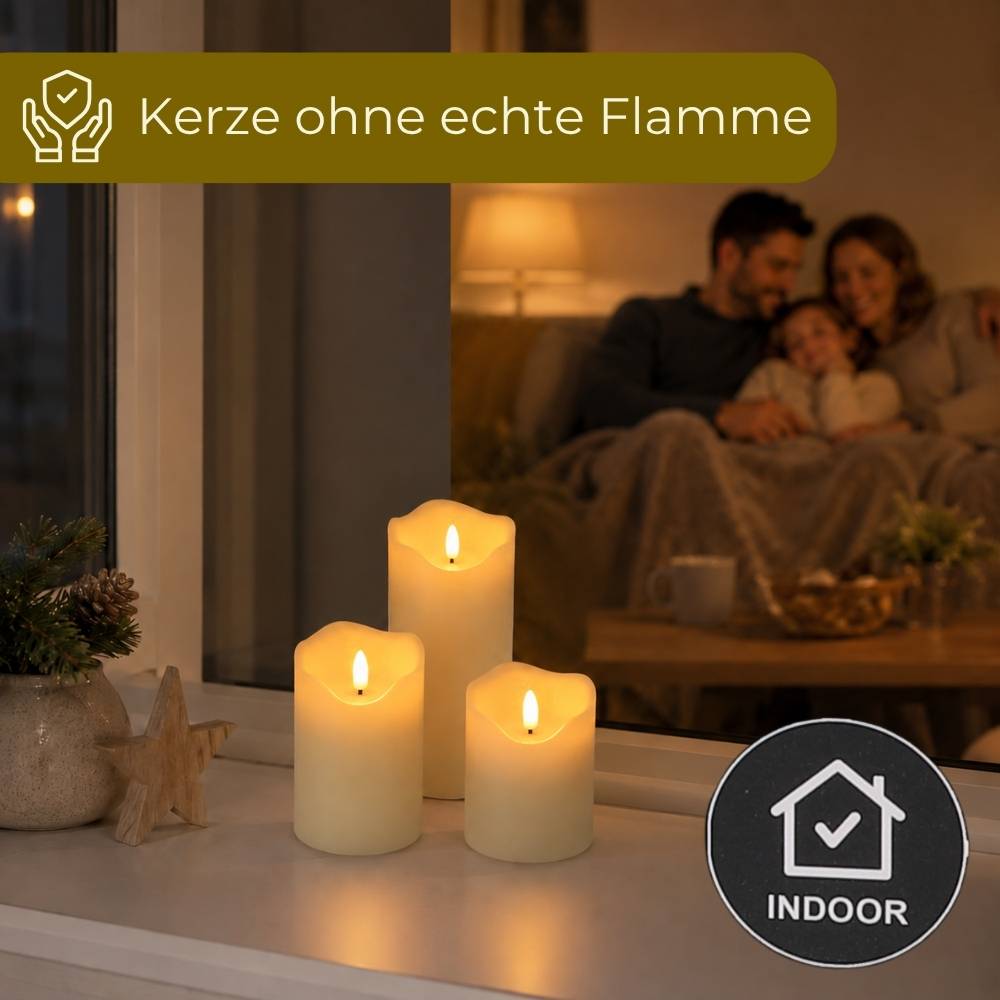 3er Set LED Kerzen mit Timerfunktion Echtwachs Kerzen mit Fernbedienung LED Kerzen flackernde Flamme Weihnachtsdeko Elektrische Kerze Dimmbar Creme