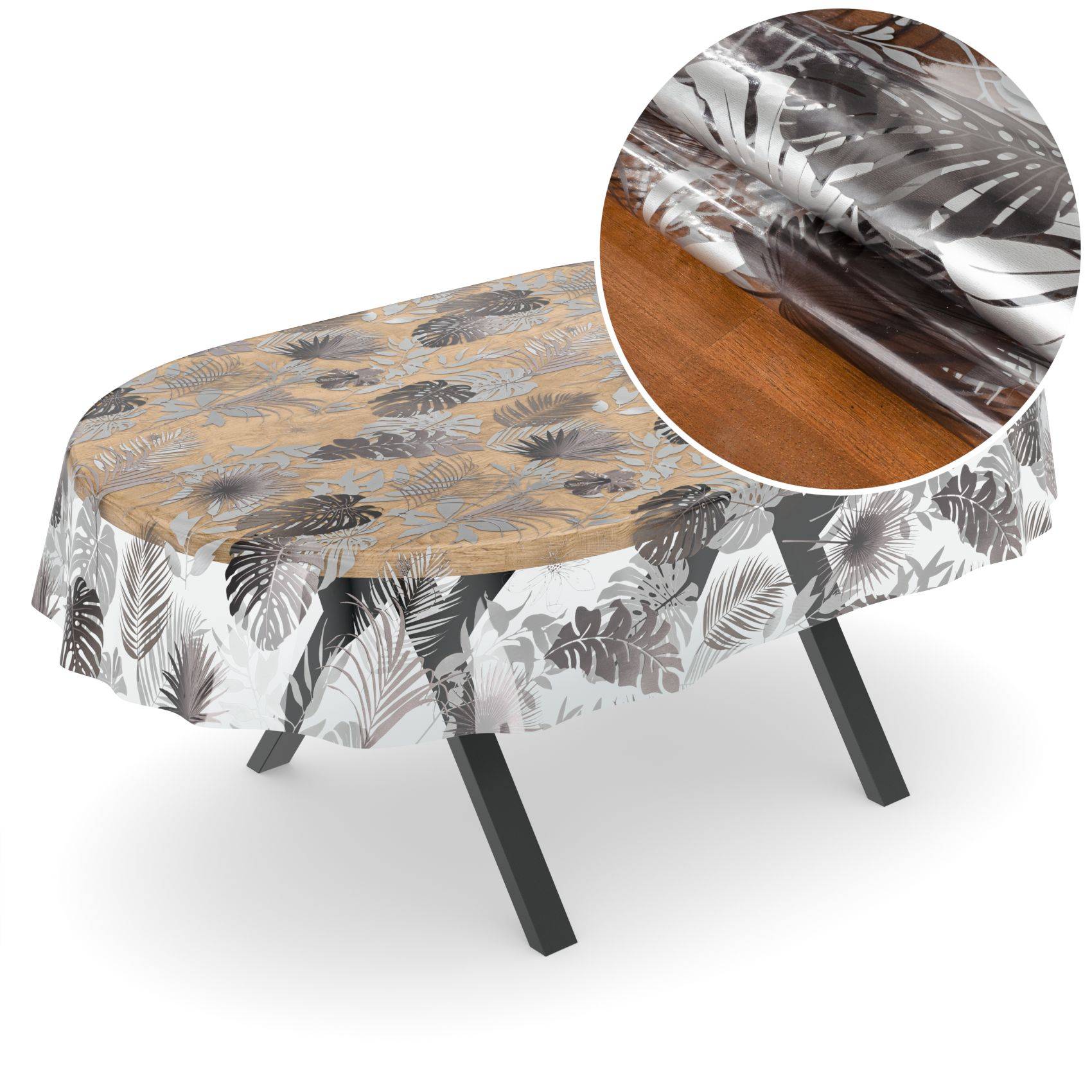 ANRO Tischdecke transparent 180 x 140 cm oval Schnittkante Folie Blätter abwaschbar