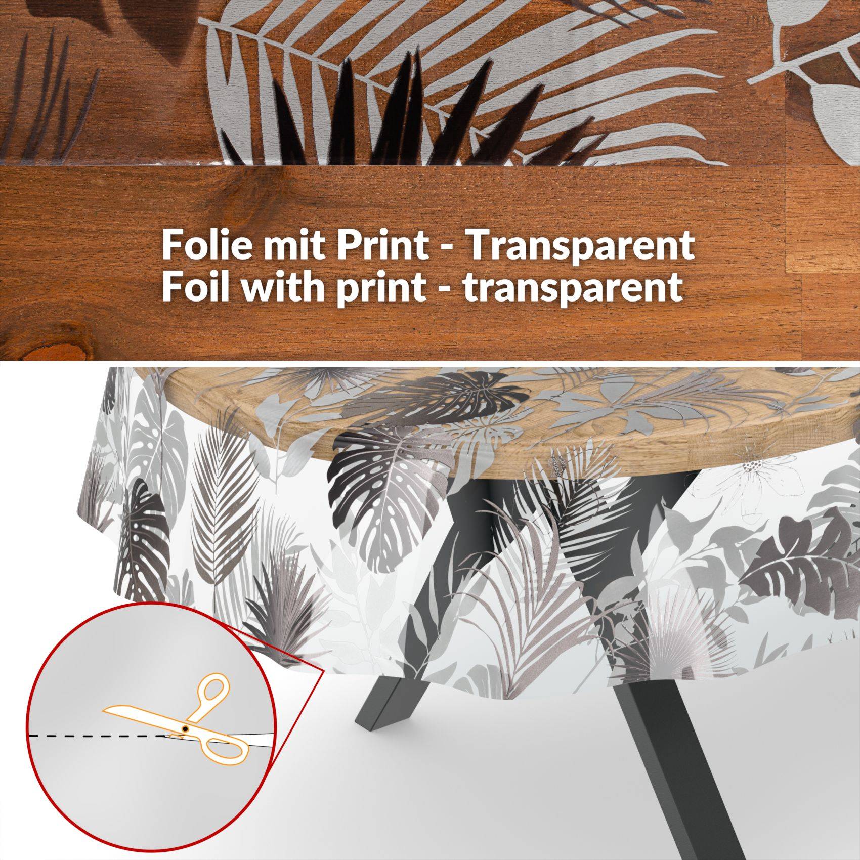 ANRO Tischdecke transparent 180 x 140 cm oval Schnittkante Folie Blätter abwaschbar