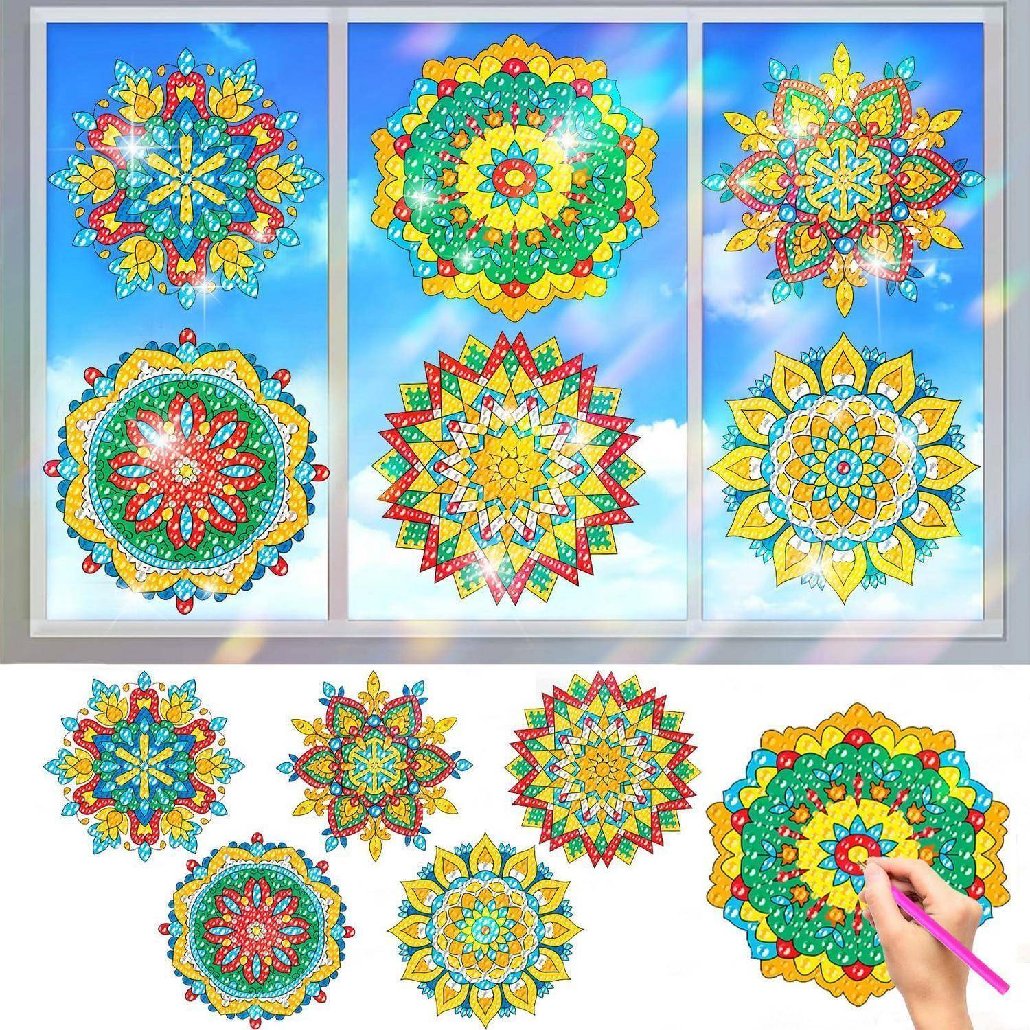 CAYUDEN Diamond Painting Aufkleber Set 6tlg. Mandala Fensterbilder DIY Buntglas