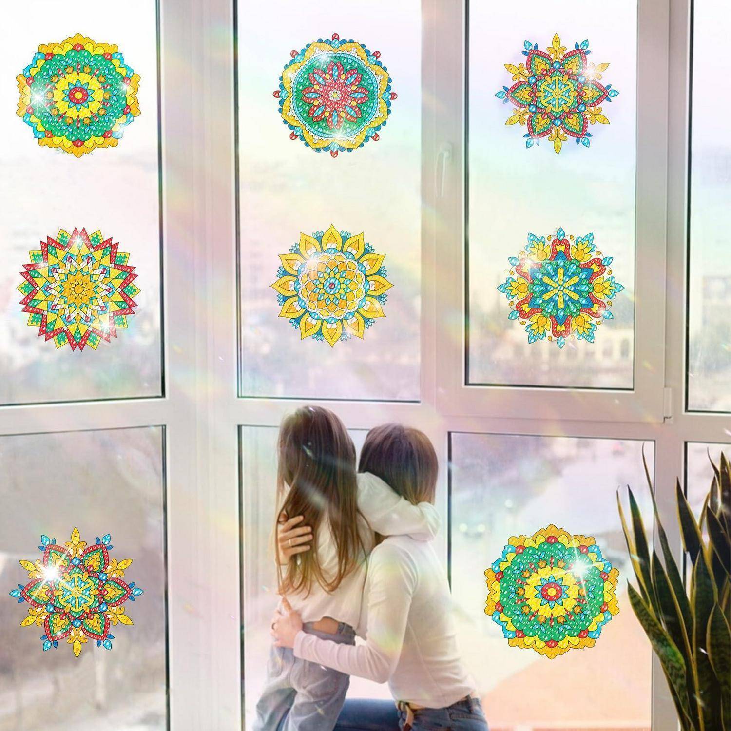 CAYUDEN Diamond Painting Aufkleber Set 6tlg. Mandala Fensterbilder DIY Buntglas