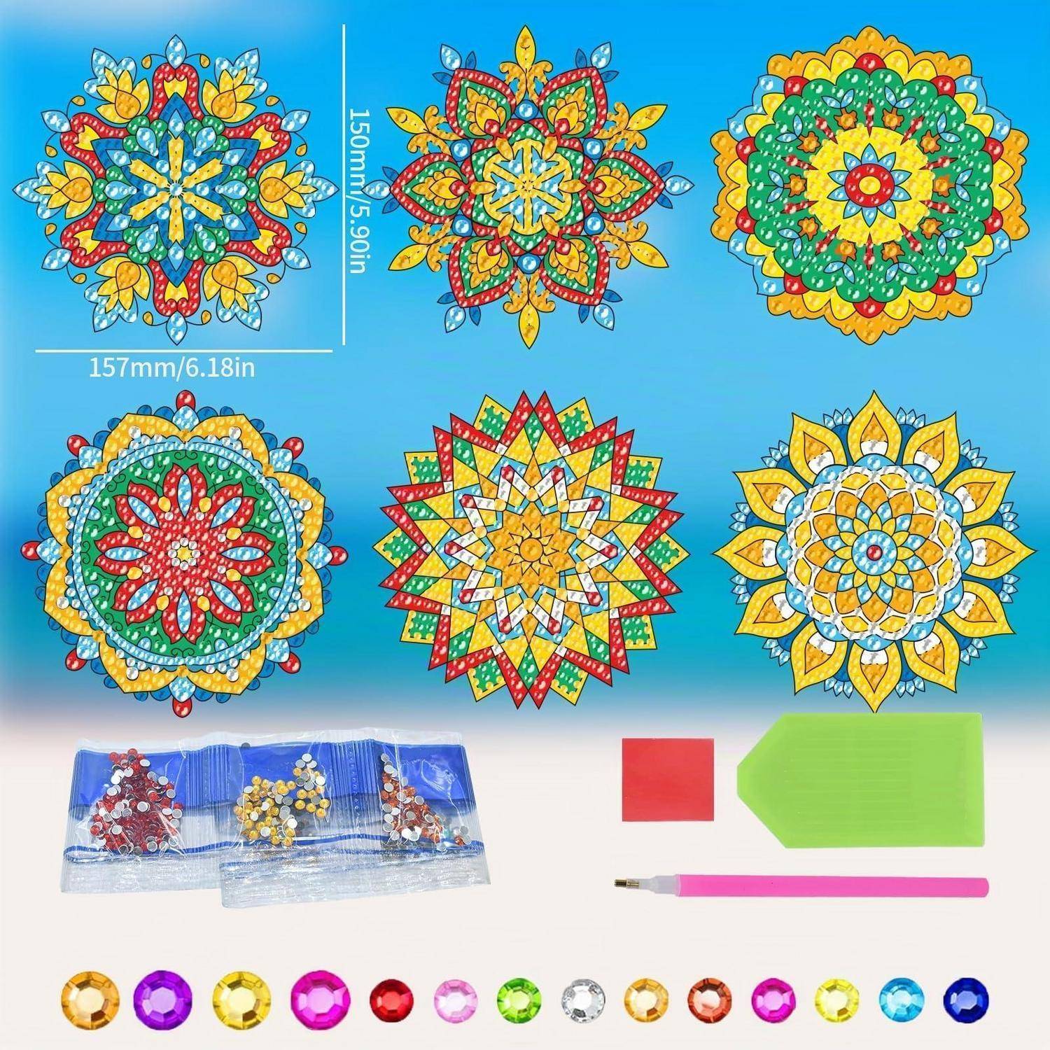 CAYUDEN Diamond Painting Aufkleber Set 6tlg. Mandala Fensterbilder DIY Buntglas
