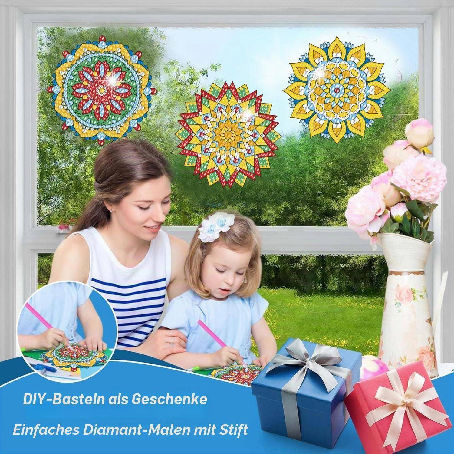 CAYUDEN Diamond Painting Aufkleber Set 6tlg. Mandala Fensterbilder DIY Buntglas