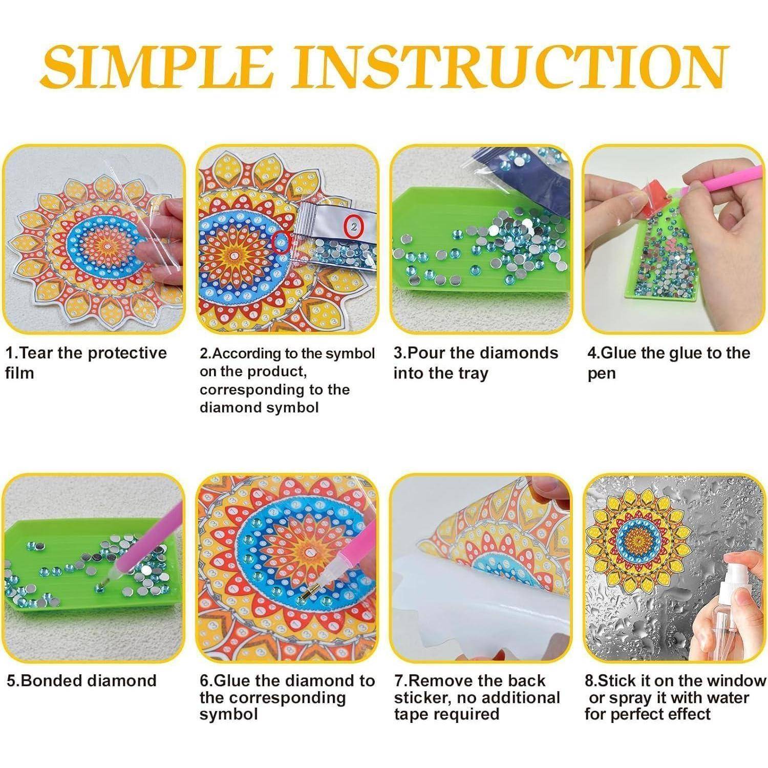 CAYUDEN Diamond Painting Aufkleber Set 6tlg. Mandala Fensterbilder DIY Buntglas