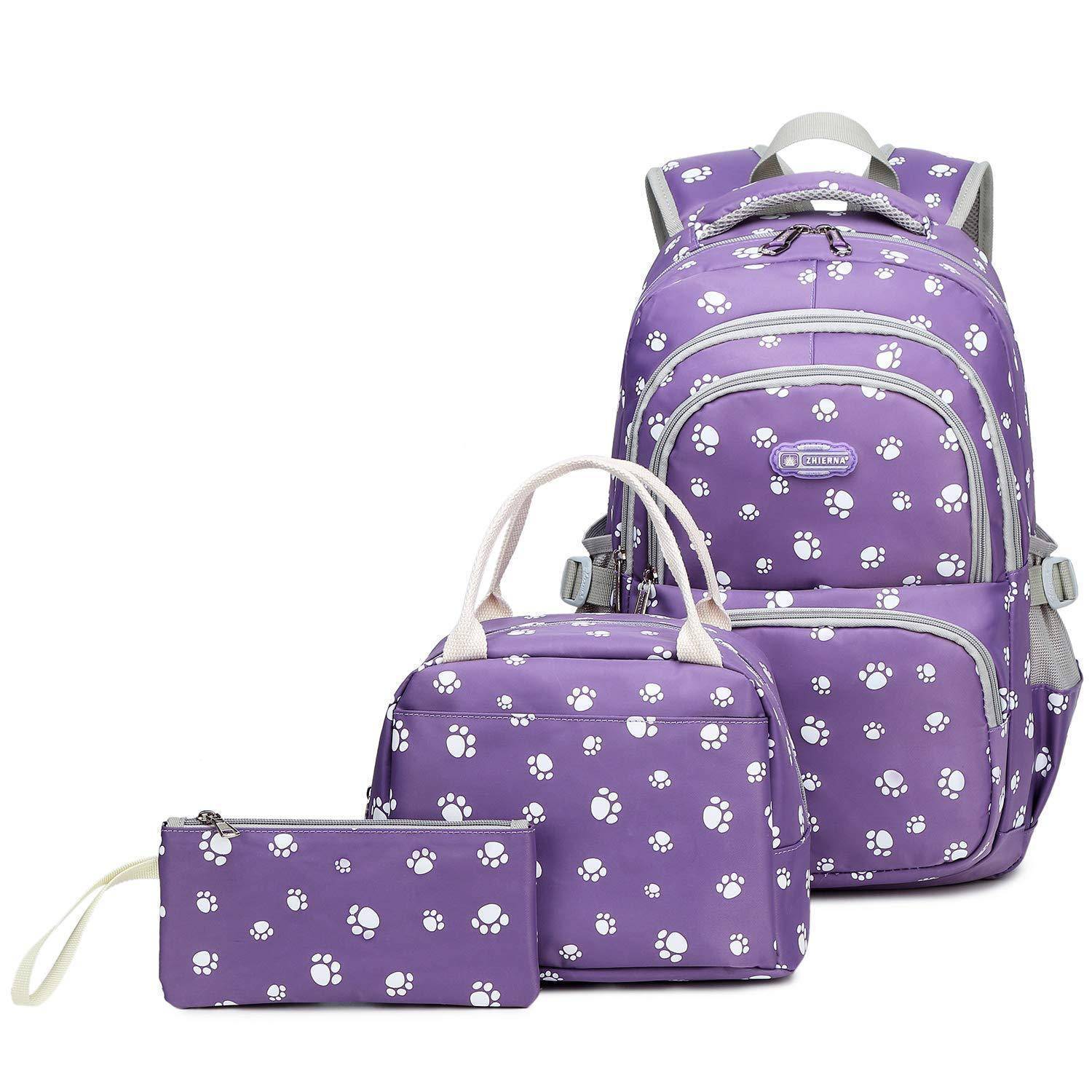 Schulrucksack Set 3-teilig Mädchen Violett Pfotenabdruck