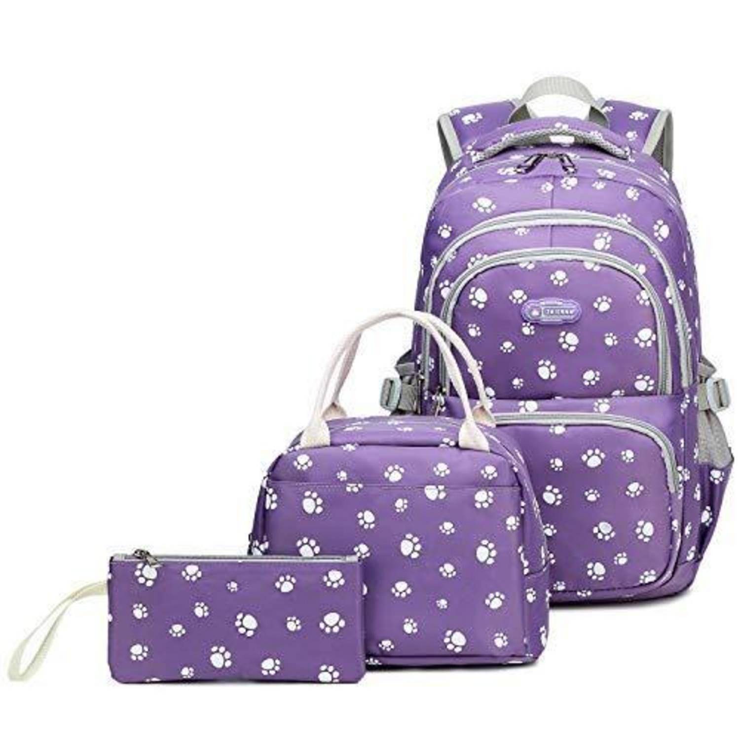 Schulrucksack Set 3-teilig Mädchen Violett Pfotenabdruck