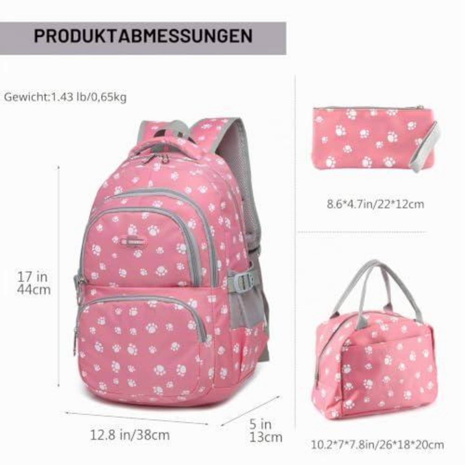 Schulrucksack Set 3-teilig Mädchen Violett Pfotenabdruck