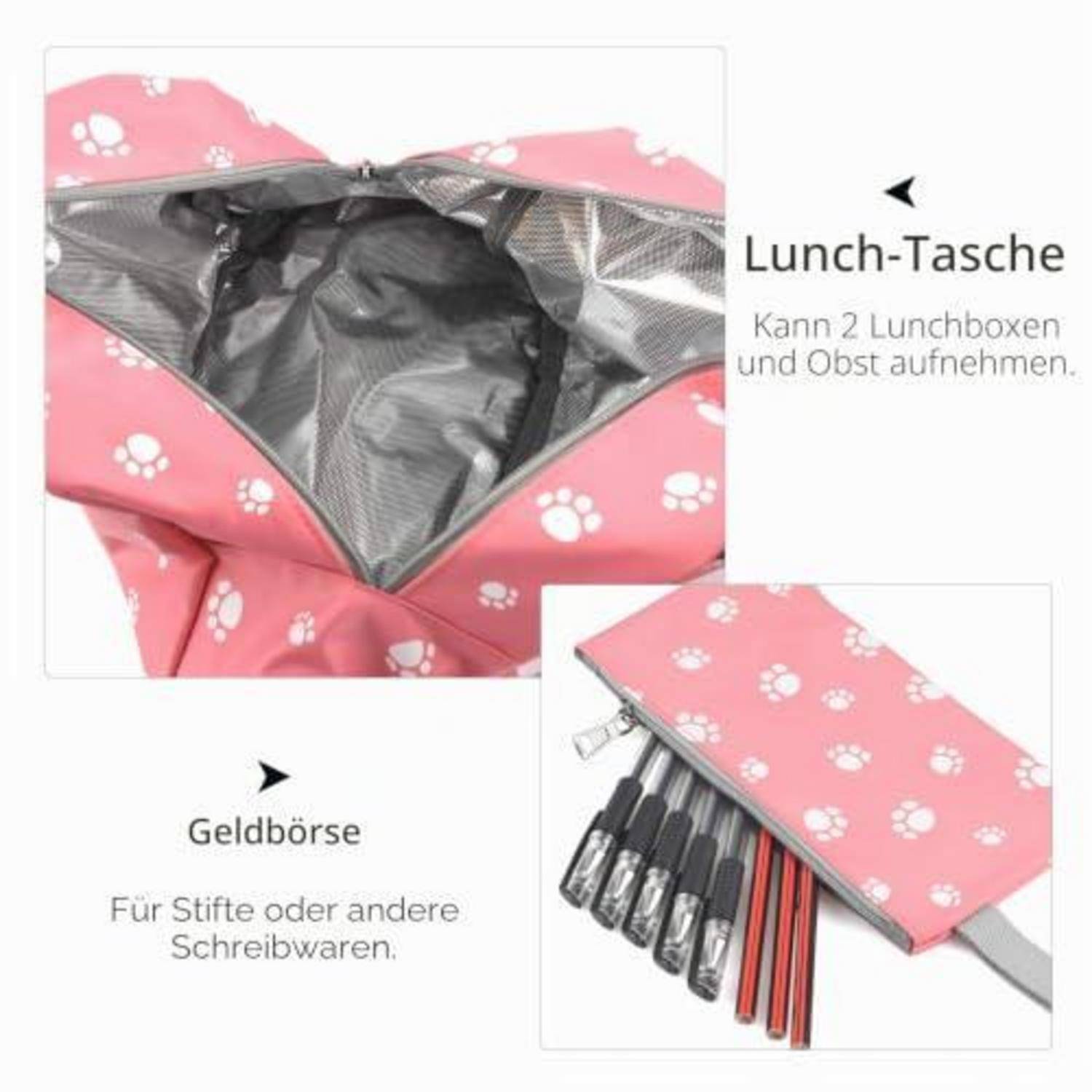 Schulrucksack Set 3-teilig Mädchen Violett Pfotenabdruck