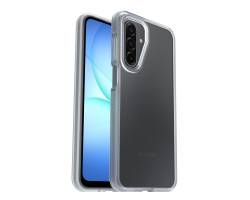 Zwei Smartphones, eines zeigt den Bildschirm und eines zeigt die Rückseite in einer durchsichtigen Schutzhülle.