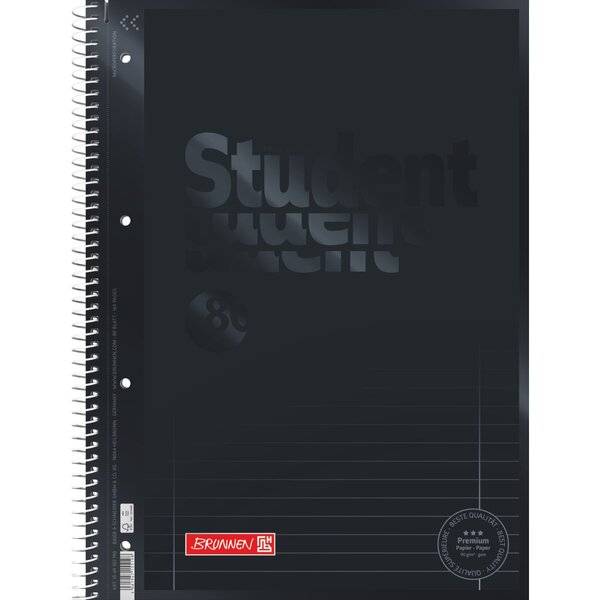 Schwarzes spiralgebundenes Studentennotebook mit dunklem Umschlag, großem Titel 