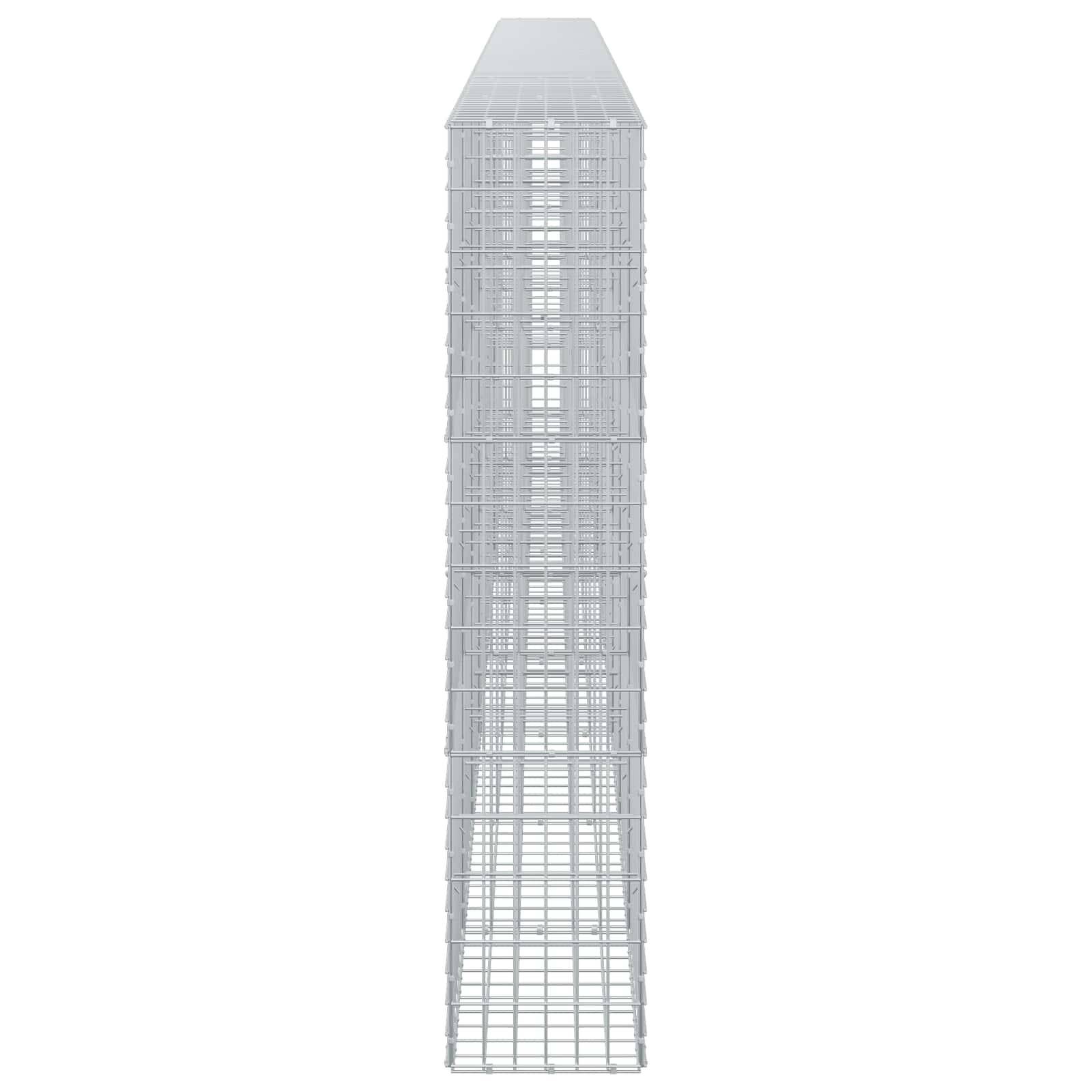 Hohe zylindrische Gitterturm- oder Käfigstruktur, zentriert auf weißem Hintergrund dargestellt, mit verjüngter Spitze und offenen Gitterseiten.
