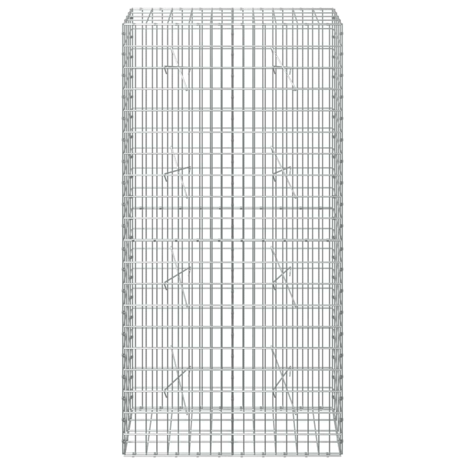 Leerer Drahtlagerkäfig mit hohem rechteckigem Metallgitterrahmen und schmaler Basis, vor einem einfachen weißen Hintergrund dargestellt.