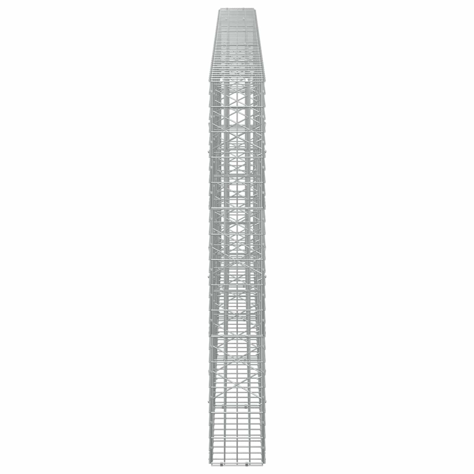 Hoher schmaler Metallgitterturm oder Stahlgitterkonstruktion, aufrecht auf weißem Hintergrund stehend.