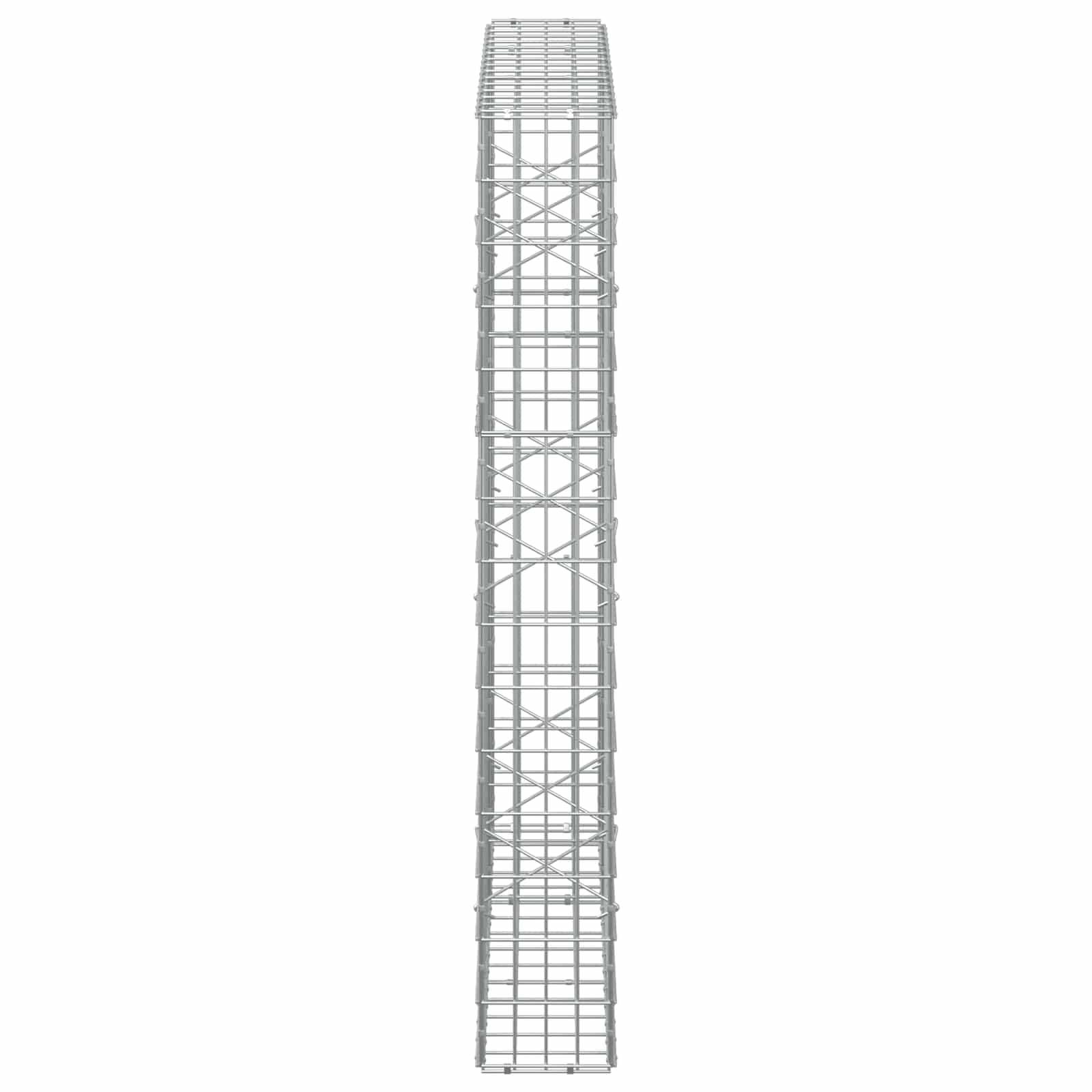 Hoher grauer Gittertürm oder Mast in einer einfachen Vorderansicht auf weißem Hintergrund dargestellt.