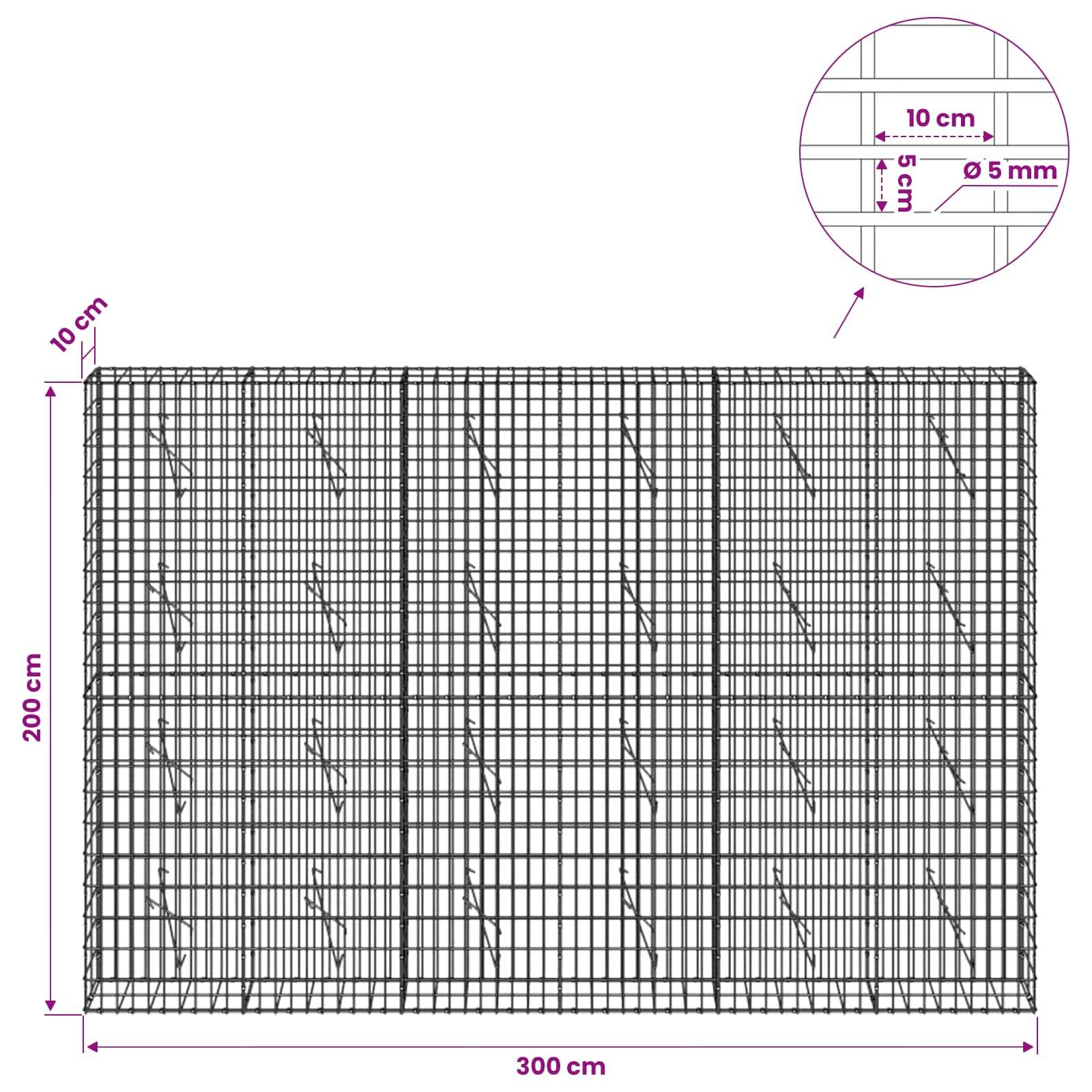 vidaXL Gabion mit 5 mm Draht und 5x10 cm Maschen 300x10x200 cm